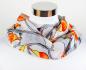 Preview: Loop Schal in Hellgrau und Weiß mit orangefarbenen Blüten
