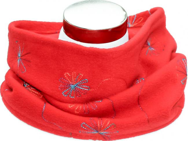 Schlupfschal aus Fleece in Rot mit Blumenmotiv