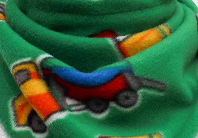 Dreieckstuch für Kinder aus Fleece mit Baufahrzeugen in Grün